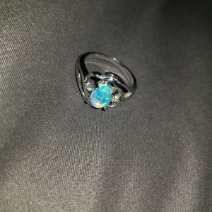 Blue opal/cz ring